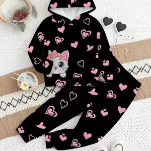 Black Love cat Hoodies Set
